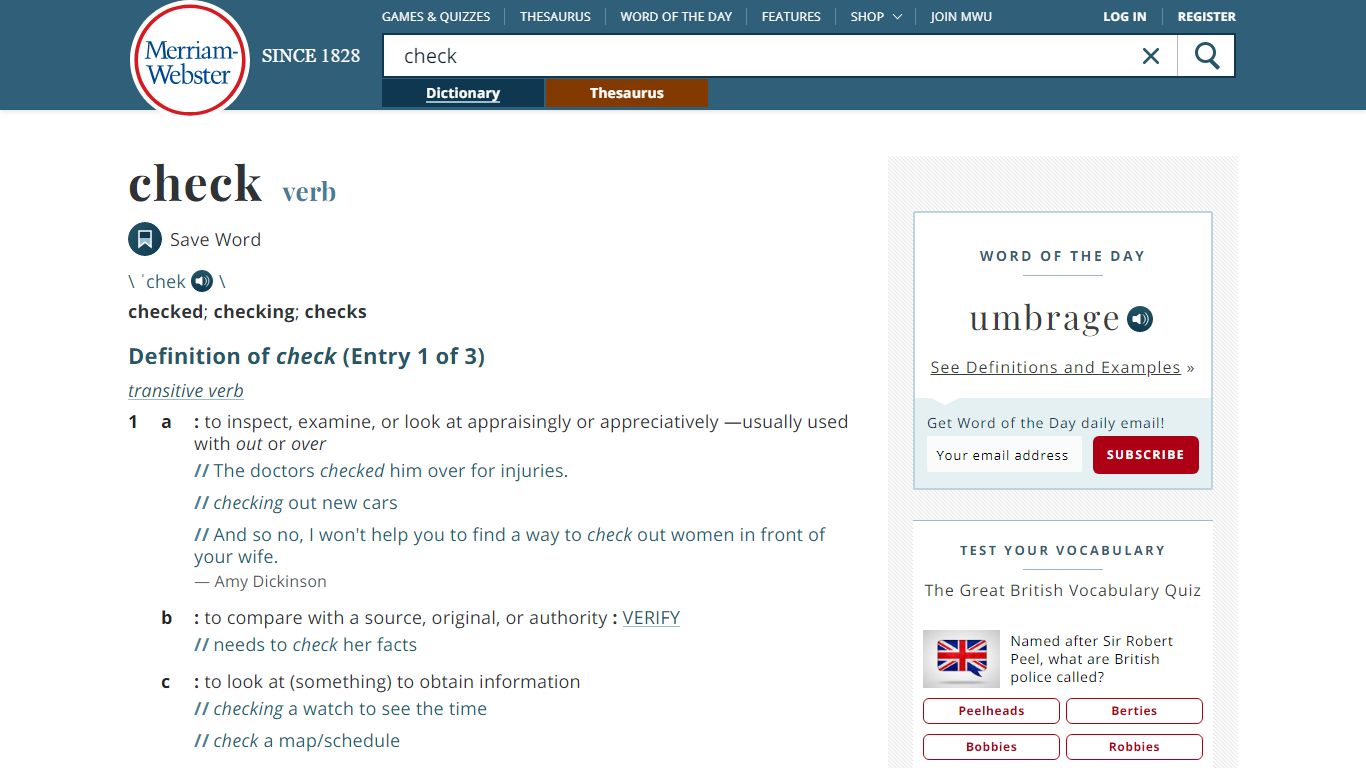 Check Definition & Meaning - Merriam-Webster