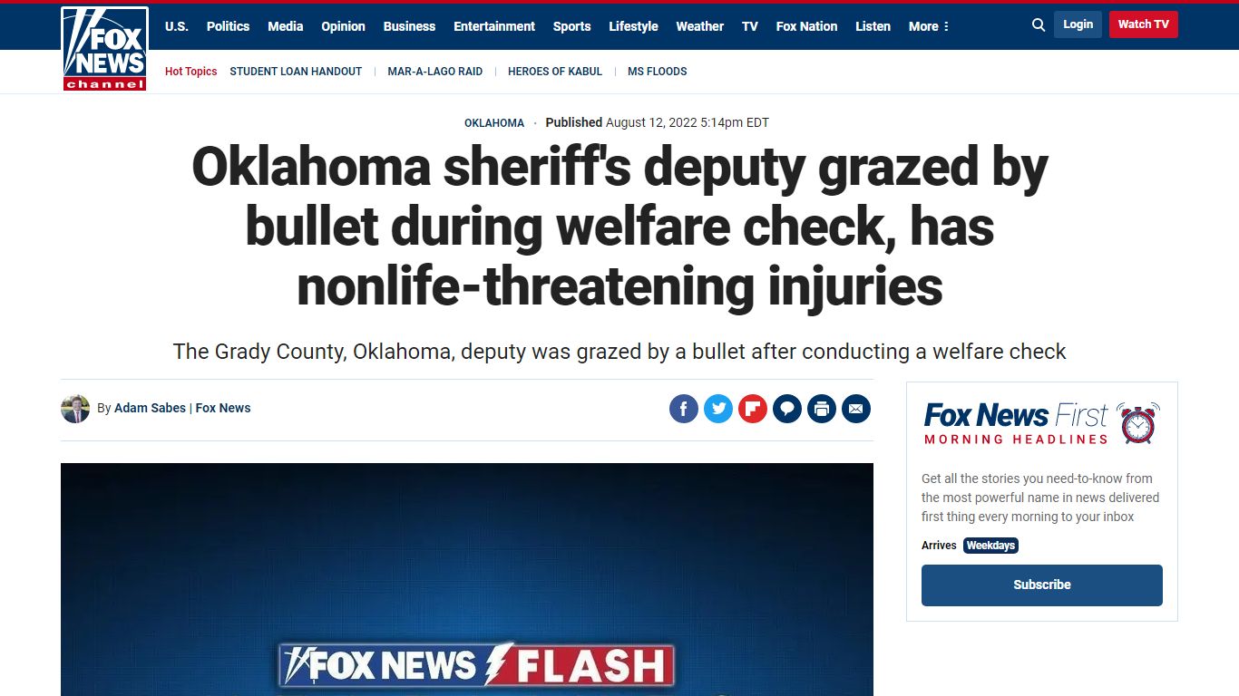 Oklahoma sheriff's deputy grazed by bullet during welfare check, has ...